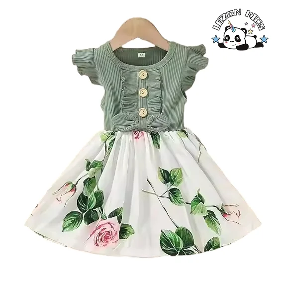 LEZONKIDS - Customizable Summer Fall Floral Casual Sleeveless Ruffle Sundress Mini Design Lace Decoration Girl Dress
